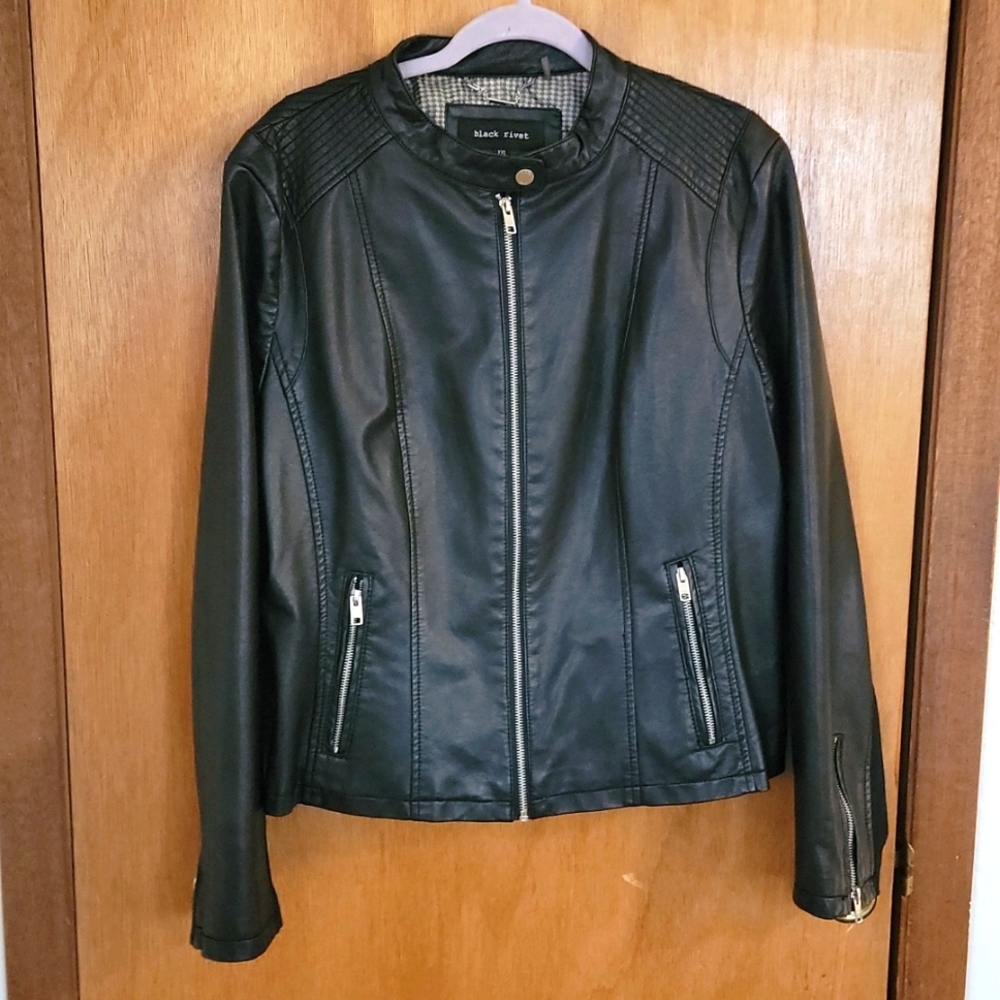 EUC Black Rivet XXL Black Faux Leather Jacket